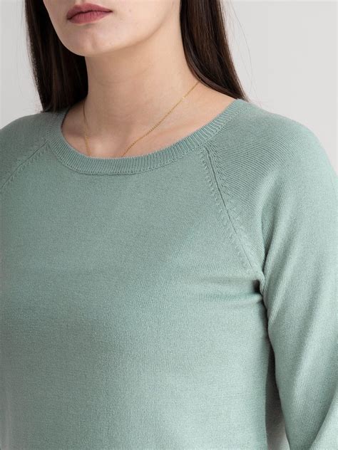 Buy Sap Green Raglan Sleeve Knit Sweater Online | FableStreet