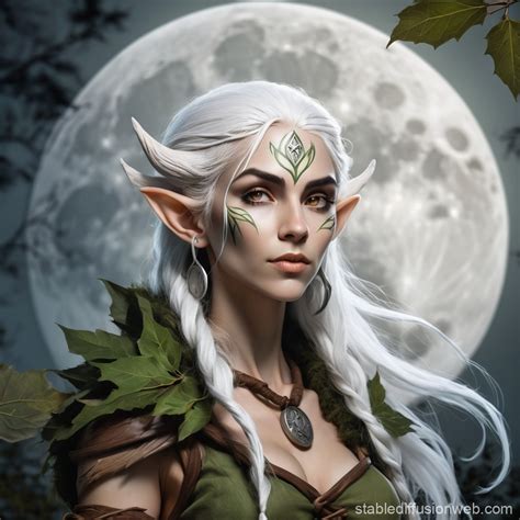 Wood Elf Druid Under the Full Moon | Stable Diffusion Online