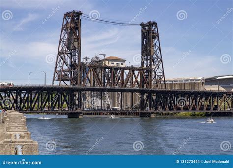 Portland Oregon Summer Boating on Willamette River with Steel Bridge on ...