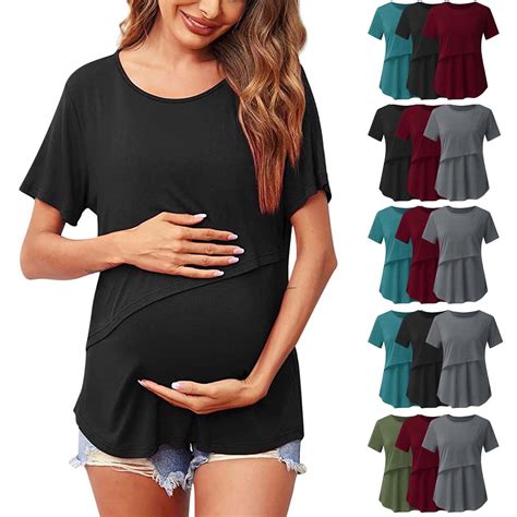 Bovxnpu Summer Women's Round Neck Maternity Tops,Women Short Sleeve ...