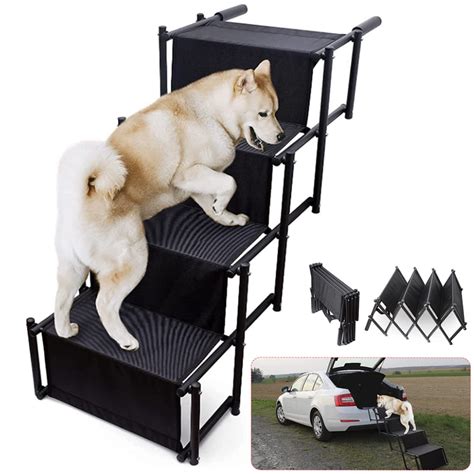 Buy Car Dog Stairs Foldable 4 Pet Steps Adjustable Metal Ramp ...