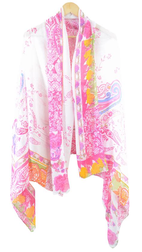 Women's Viscose White and Pink Pario– indiascarves