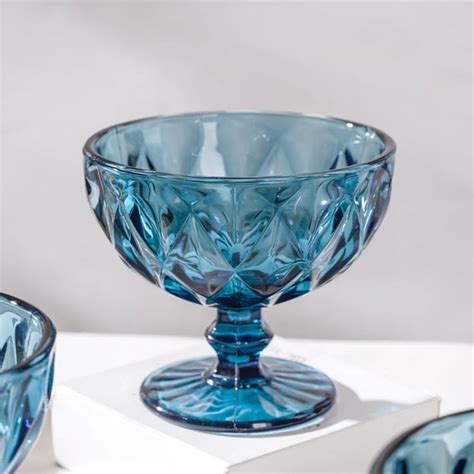 Dessert Serving Glass Blue Set Of 6 300 ml Online - Premium Dessert ...