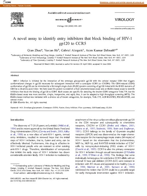 Development of a Novel Assay for CCR5 Antagonists in Virology 326 - Studocu
