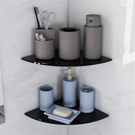 Plantex Black Glass Corner Shelf for Bathroom/Corner Shelf for Kitchen ...