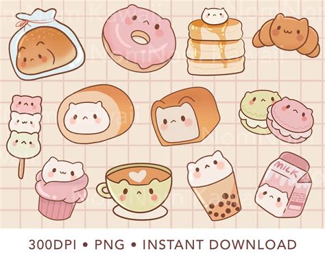 Buy Sweet Bakery Clipart Kawaii Cat Food Clipart Cat Food PNG Cute ...