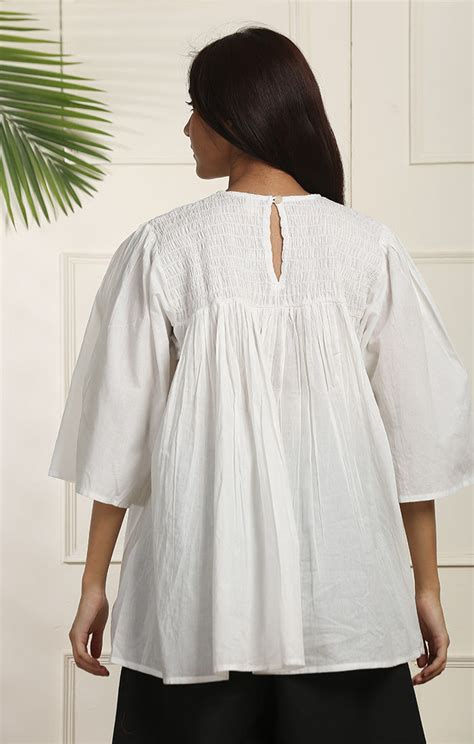 Organic Cotton Smock neck top - Teal, White – Ihaworld