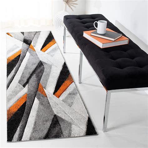 Hollywood Collection Runner Rug - 2'3" x 8', Grey & Orange, Mid-Century ...