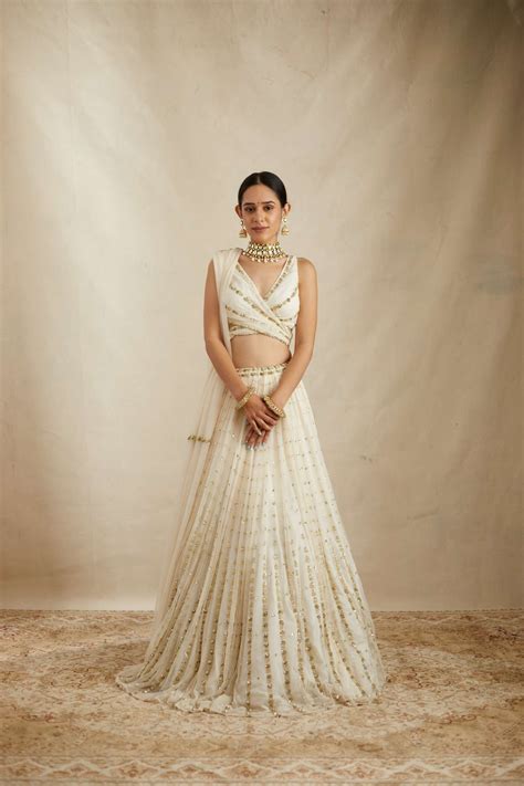 Off White Net Crepe Line Embroidered Lehenga Set – Astha Narang