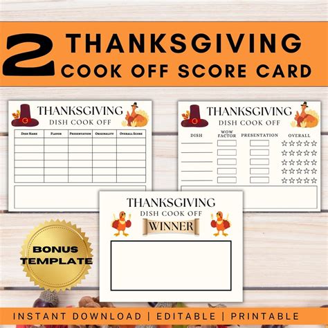 Thanksgiving Cook-off Score Card | Editable Taste-testing | Printable ...