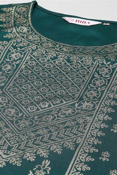 Botle Green Rayon Straight Printed Kurta