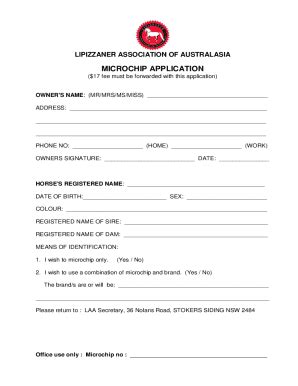 Fillable Online MICROCHIP APPLICATION Fax Email Print - pdfFiller