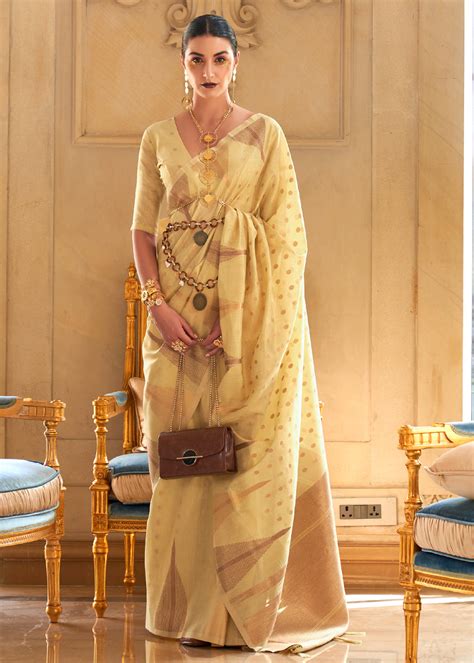 Buy Harvest Gold Yellow Banarasi Woven Tissue Silk Saree Online ...