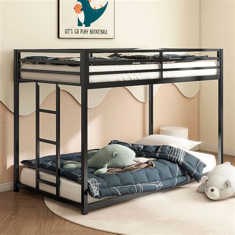 GDFStudio Adam Metal Bunk Sturdy Low Profile Twin Over Twin-Black Bed ...