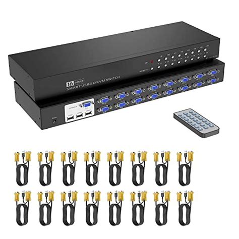 16 Port KVM Switch,Yinker Rack KVM Console VGA 16x1 w/16-Pack Cables I ...