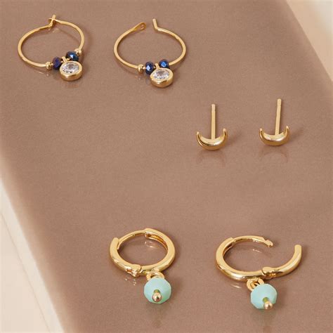 Buy Set of 3 Gold Plated Z Blue Sun Earring - Accessorize India