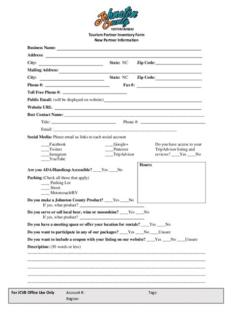 Fillable Online Tourism Partner Inventory Form New Partner Information ...