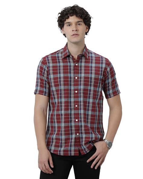 Cavallo by Linen Club Men's Cotton Linen Red Checks Slim Fit Half ...