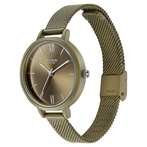 Sonata Poze Quartz Analog Green Dial Mesh Strap Watch for Women