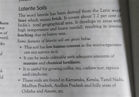 point wise characteristics of laterite soil.( Any 3) - Brainly.in