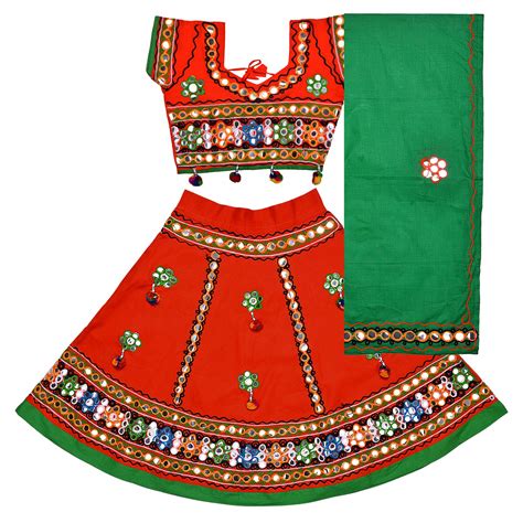 Buy Wish Karo Girl's Net and Satin Lehenga Choli ( Orange , 4-5 Years ...