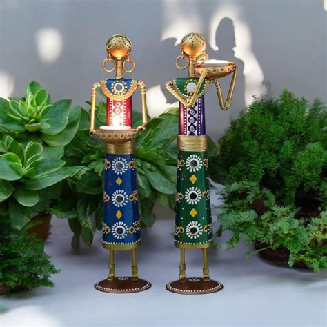 (Pack of 2) Metal Wrought Iron Tribal Lady showpieces Items – KRAPHY