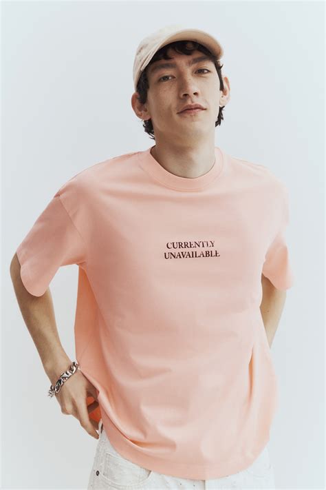 Loose Fit Printed T-shirt - Peach pink/Unavailable - Men | H&M IN
