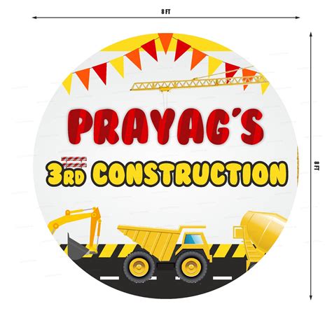 Construction Theme Personalized Round Backdrop | Kids birthday – Party ...
