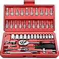 Egofine 46 pieces 1/4 inch drive ratchet wrench socket set, with bit ...