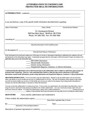 Fillable Online AUTHORIZATION TO USE/DISCLOSE PROTECTED HEALTH ...