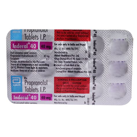 Inderal 40 Tablet 15's Price, Uses, Side Effects, Composition - Apollo ...