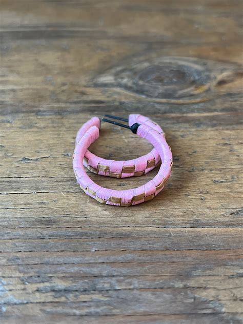 Small Pink Raffia & Red Cedar Woven Hoops – Aunty Collective