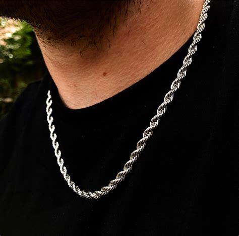 Silver Twisted Rope Chain Mens Silver Rope Chain Necklace - Etsy UK