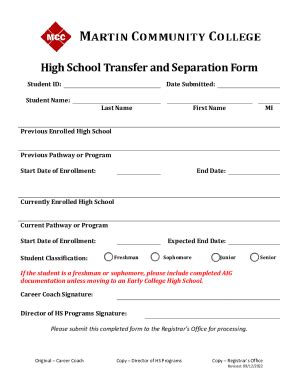 Fillable Online High School Transfer and Separation Form Fax Email ...