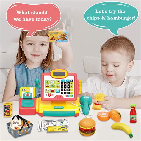 Buy SUPERHIGH Kids Cash Register Toy with Cuttable Food, Scaner ...