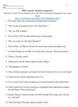 Kennedy Assassination Documentary Worksheet by Eddie Martin | TPT