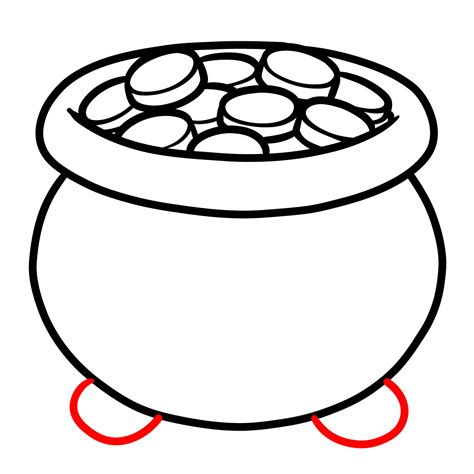 How to Draw a Cartoon Pot of Gold Filled with Coins Easily