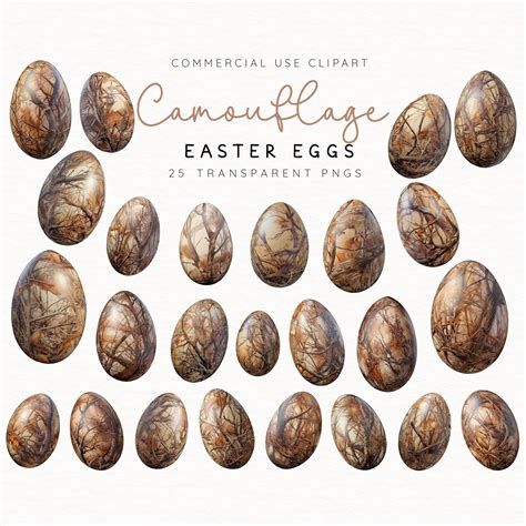 Camouflage Easter Eggs Clip Art | Spring Graphics | Flyer Illustration | Transparent Pngs ...