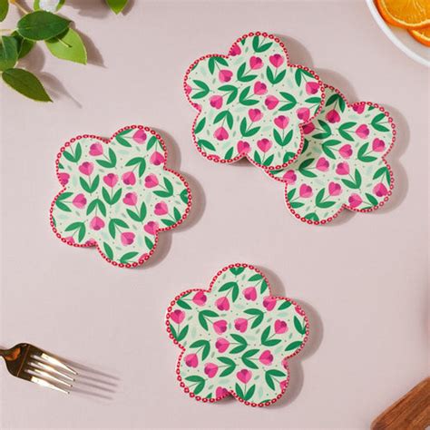 Tile Art Ceramic Coaster Blue Green Set of 4 | Nestasia