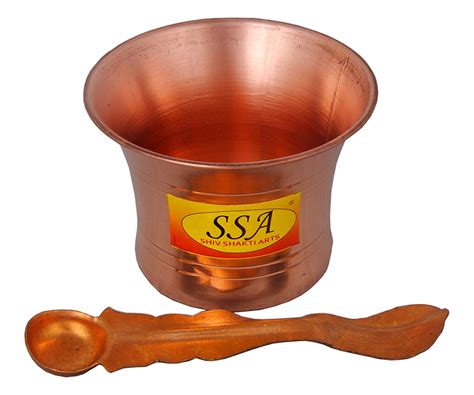 Pure Copper Puja Patra | Punch Patra | Jal Patra with Plate & Achmani ...