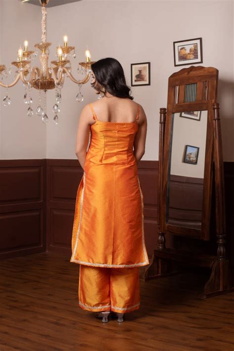 GHAZAL ORANGE TAFFETA SILK GOTA PATTI SUIT SET WITH SOFT NET DUPATTA ...