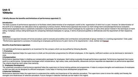 HRM Unit 5: Benefits and Limitations of Performance Appraisal - Studocu