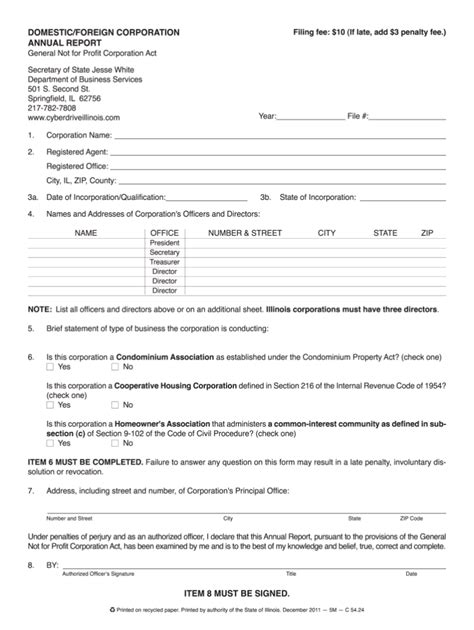 Illinois Corporate Annual Report Form Pdf Fill Online Printable ...