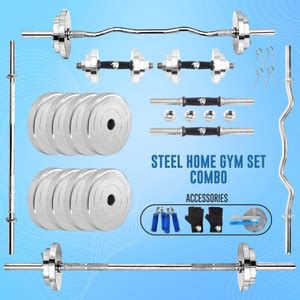 BULLAR 10 kg Steel Plates with 3Ft Curl, 5Ft Straight Rod (23mm) with 1 ...