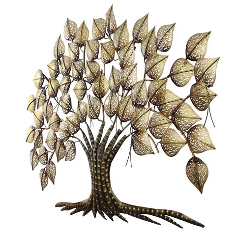 Golden Leaves Tree Handcrafted Iron Wall Hanging with background LED's ...