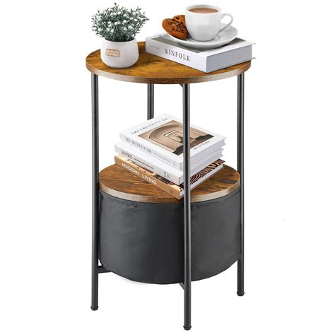 TOLONAG Small End Table Round with Storage - Small Side Table for Small ...