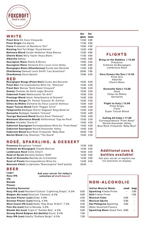SouthPark Menu – Foxcroft Food & Wine