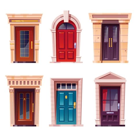 Gesloten voordeuren met stenen frame voor gevel van gebouw | Gratis Vector