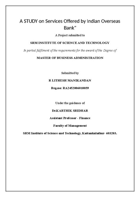 Study on Services Offered by Indian Overseas Bank (IOB) - Studocu