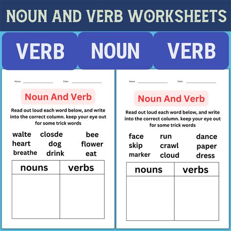 Kindergarten Noun And Verb Worksheets